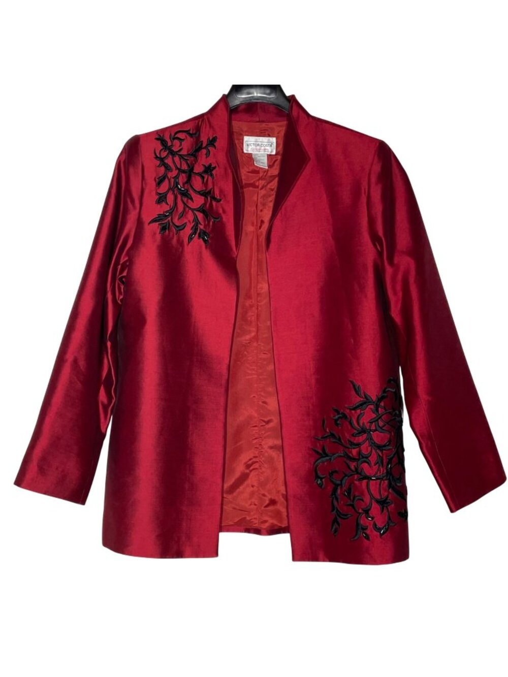 Victor Costa VTG Silk Embroidered Beaded Jacket Open Blazer MED Asian Inspired